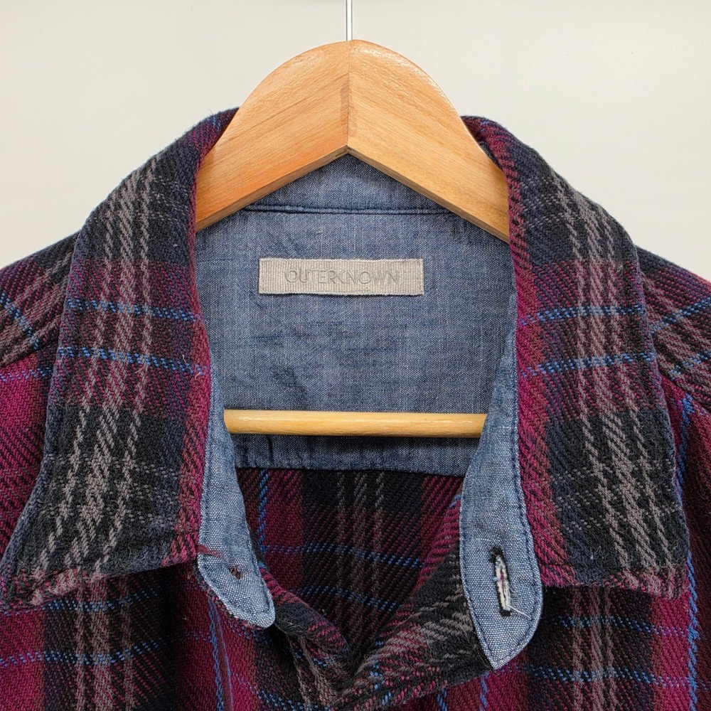 Outerknown Blanket Shirt XL Mens Purple Black Plaid Organic Cotton Flannel XL - Picture 2 of 11